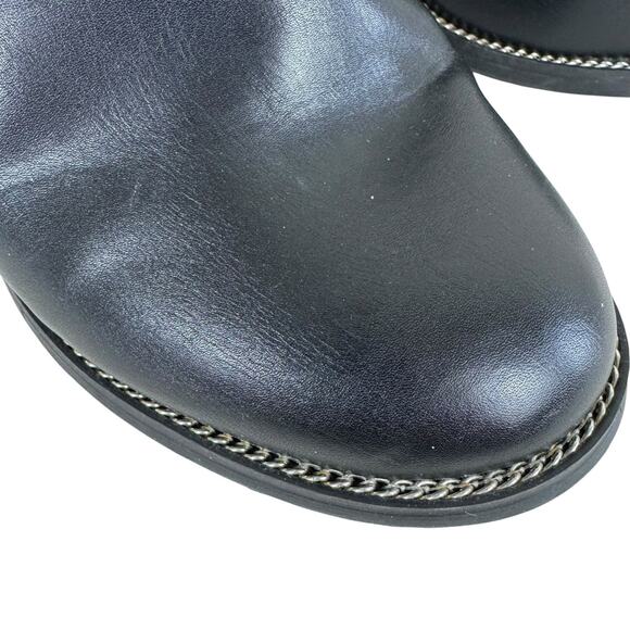 Asos Design Black Chunky Block Heeled Ankle Booties Metal Chain Trim Size 5 - Picture 2 of 10